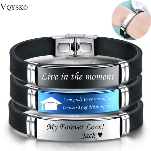 Fashion Customizable Silicone Sport Bracelets for Men Women Engraving Stainless Steel Casual Personalized Bangle Drop Shipping