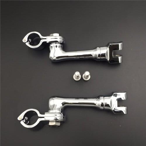 Motorcycle CHROMED Long Angled Adjustable Highway Peg Mounting Kit For any Bike with 1-1/2 inch (1.5") Front Engine Guard