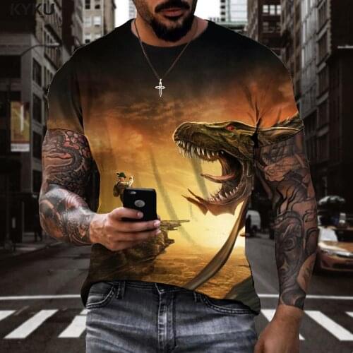 KYKU Brand Dinosaur T-shirt Men Animal T-shirts 3d Hip Hop Tshirts Casual Harajuku Anime Clothes Mens Clothing Punk Rock