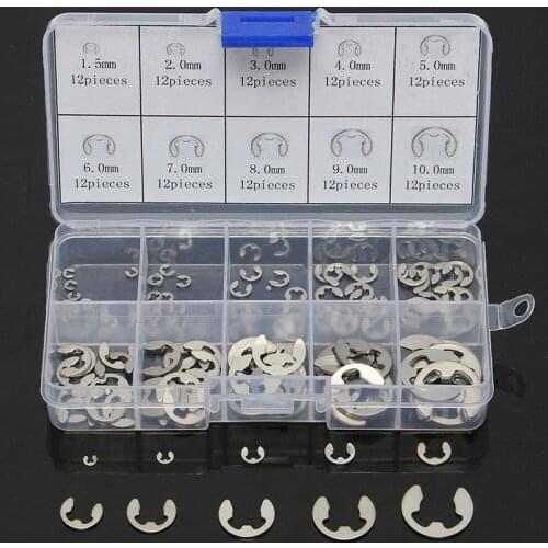 120pcs 304 Stainless Steel E-Clip Retaining Circlip Assortment Kit 1.5mm to10mm machine shaft groove Repair Tool Parts
