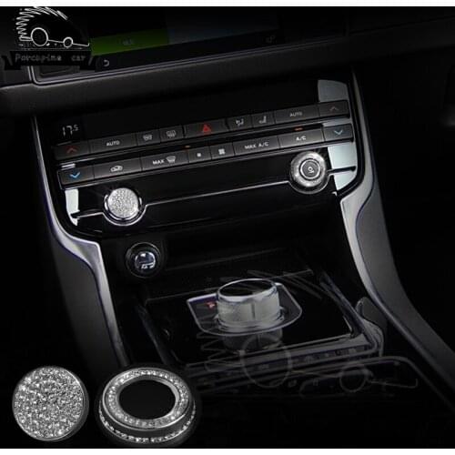 2 Pcs Diamonds Car Audio CD Tuning Button Switch Button Ring CD Sound Speaker Music Stickers for Jaguar F-Type F-PACE XE XF