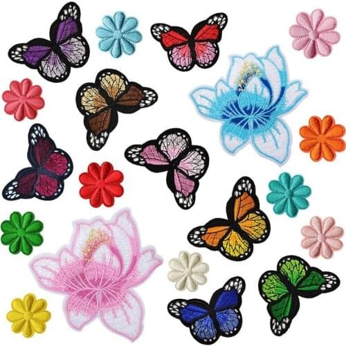 50pcs/lot Lotus Embroidery Patches Letters Clothing Decoration Accessories Animal Butterfly Diy Iron Heat Transfer Applique