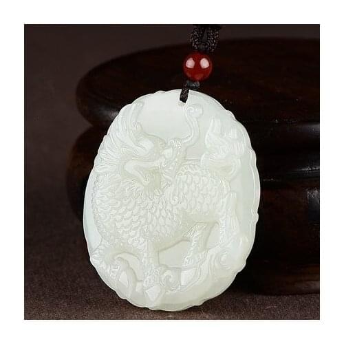 Natural Chinese HeTian White Jade Kirin Pendant Hand-Carved Bead Necklace Fashion Charm Jewellery for Men Women Auspicious Gifts