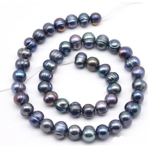 New Arriver Loose Pearl Jewellery,8-9MM Peacock Black Color Real Freshwater Pearl Baroque Ringed Beads,One Full Strand