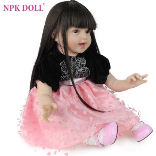 NPK DOLL Reborn Baby Doll Girl Princess Pink Dress Beautiful Babe Boneca 22 inch Long Hair Soft silicone Kids Playmate Christmas