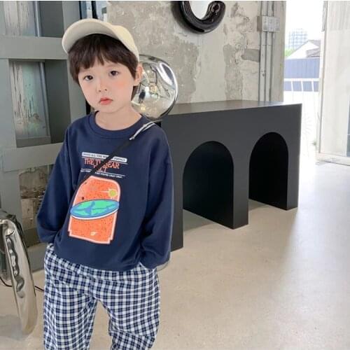 2021 Autumn Children Fashion Satellite Cartoon Handsome Printing Cotton Sweatshirt Boys Soft and Versatile Long-sleeved Pullover