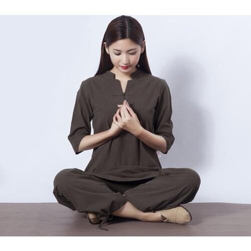 Autumn women cotton linen Yoga Meditation clothing Female Traditional chinese Tai Chi suit Meditate Loose Tai Chi Costume Women