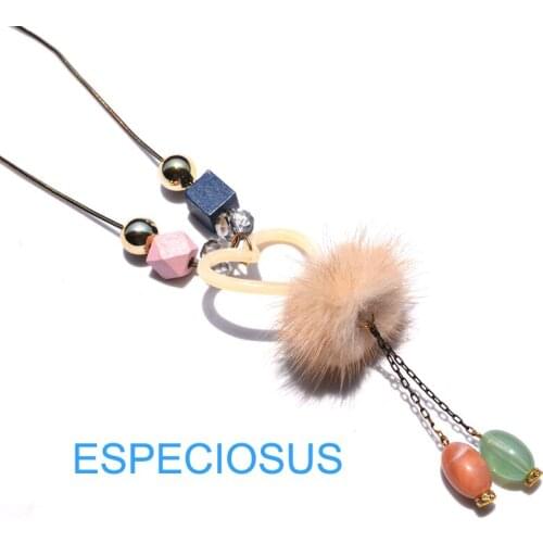 Cute Jewelry Black Laquer Plate Crystal Heart Pendant With Leather Pompom Ball Women Decorative Sweater Lady Long Chain Necklace