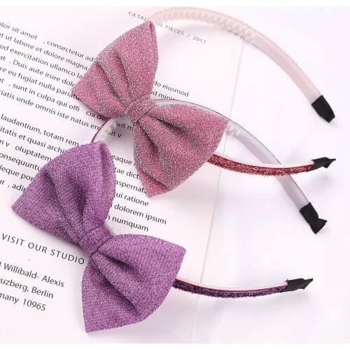 1 Pc 4 Inch Fabric Bow Headband for Girls Shiny Soft Laser Hairbow with Sparkle Head Bands Children Hairband Winter Head Pieces