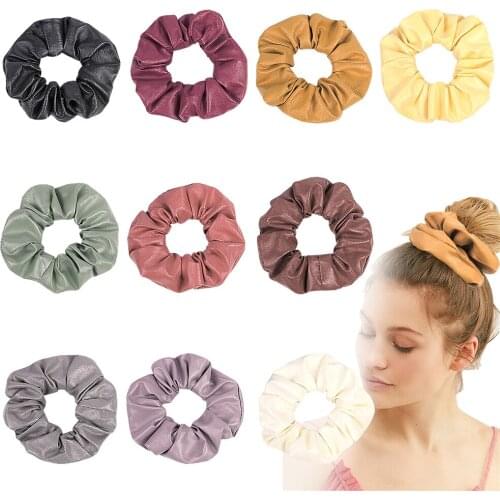 Scrunchie Women Girls Elastic Hair Rubber Bands Accessories Gum For Kids Leather PU Hair Tie Ring Rope Ponytail Holder 0903A
