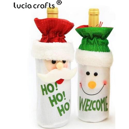 1piece Approx 27*12cm Christmas Wine Bottle Decor Santa Claus Snowman Bottle Cover Kitchen Decor for New Year Xmas Party V0319