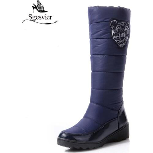 SGESVIER Fashion Waterproof Snow Boots Womens Knee High Boots Flat Winter Boots Platform Fur Shoes Women Size 35-44 OX113
