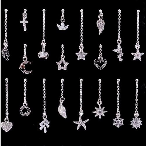 1PC CZ Gem Ear Tragus Cartilage Piercing Star Moon Dangle Chain Earring Conch Ear Lobe Stud Helix Piercing Body Jewelry 20g
