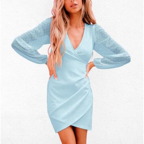 Sexy Deep V Neck Long Sleeve Bodycon Mini Dress Basic Women Autumn Mesh Patchwork Party Sexy Clubwear 2021 Lady Dresses Vestidos
