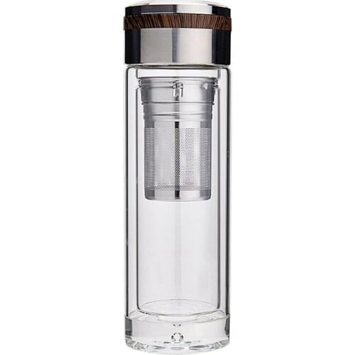 7Kittens Tea Bottle Glass Bottled Water Bottle Infuser With Filter Strainer Double Wall Drink Bamboo Lid Car Drinkware