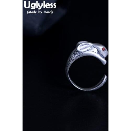 Uglyless 100% Real 925 Sterling Silver Rabbit Finger Rings for Women Garnet Open Rings Lovely Rabbits Thai Silver Fine Jewelry