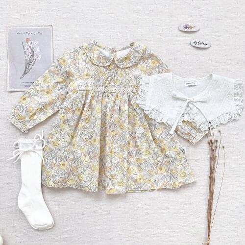 Vintage Petal Collar Floral Girls Beach Dress Spring Fall Infant Kids Tutu Dresses for Girls Clothing Children Costumes 0-4 Yrs