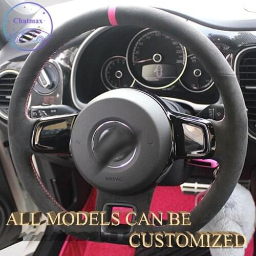 Embroidery Alcantara Car Steering Wheel Cover For VW Beetle New Beetle Handsewing Holder Suppot Customization Sportscar Texture