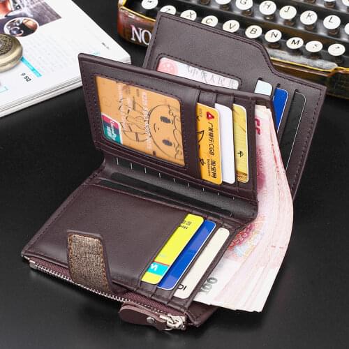 High quality Mens Leather wallets male short purse credit card holder wallet zipper bag wallets