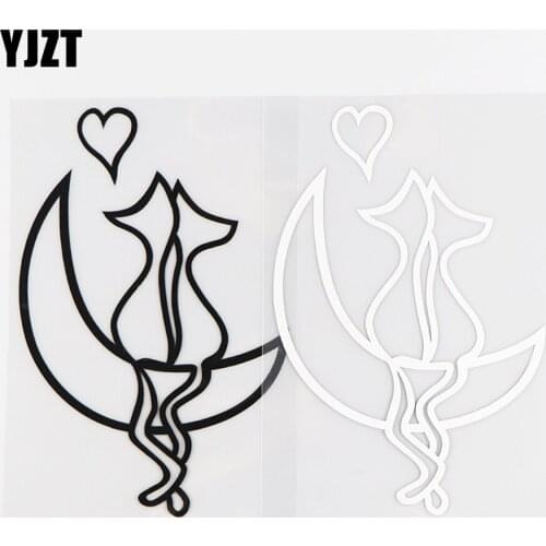 YJZT 9.5X14.5CM Funny Car Sticker Cute Cat And Moon CatoonVinyl Decal Art Decoration Black / Silver 10A-0264