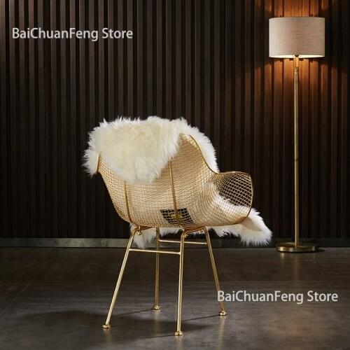 Iron Designer Nordic Mesh Gold Dining Chair Bedroom Dressing Chair Iron Hollow Dining Chair Kitchen Furniture Armchair