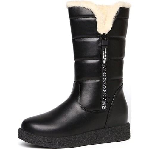 Mid-calf Women Snow Boots Plush Velvet Waterproof Womens Winter Boots Non-slip Cotton Ladies Fur Boots