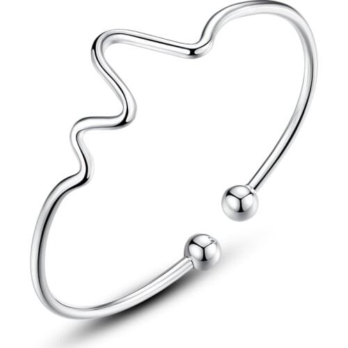 925 sterling silver fashion electrocardiogram design ladies' bangle jewelry wholeslae birthday gift drop shipping hot sale