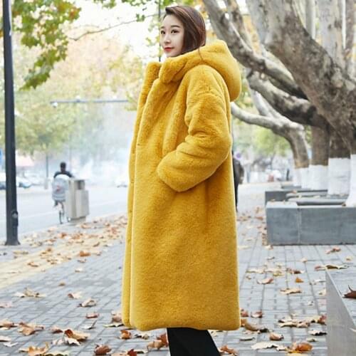 2020 Winter Brand Thick Jacket Women Faux Fur Coat Solid Plus Size Warm Long Rabbit Fur Coats Female Lapel Outerwear