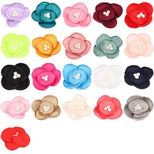 10PCS 5cm Newborn Chiffon Petals Flower with Pearls Hair Clips Fabric Hair Flowers For Kids Girls Hair Accessories/Headbands