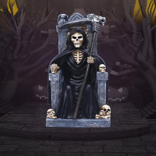 3D Grim Reaper Resin Statue New Halloween Decoration Traditional Throne Reaper Decor Bar Room Halloween Party Scary Decos Props