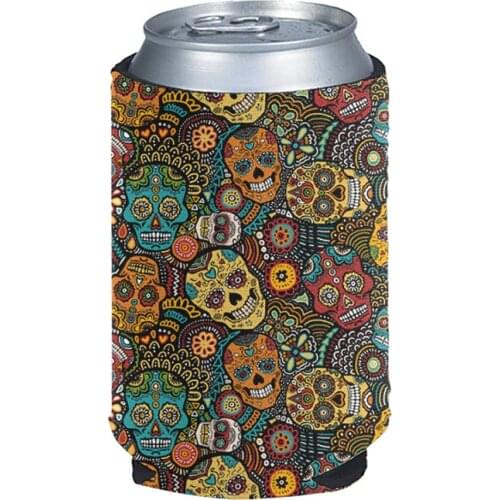 Sugar Skull Printed 4pcs/set Soda Drink Sleeves Camping Can Cup Soda Cover Gothic Style Cola Beer Beverage Can Bottle Sleeve
