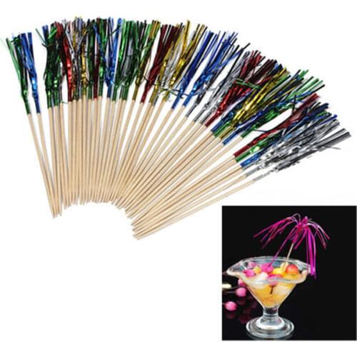 40Pcs Disposable Tableware Wood Rainbow Fireworks Fruit Desserts Forks Wedding Birthday Party Cocktail Drinks Decoration