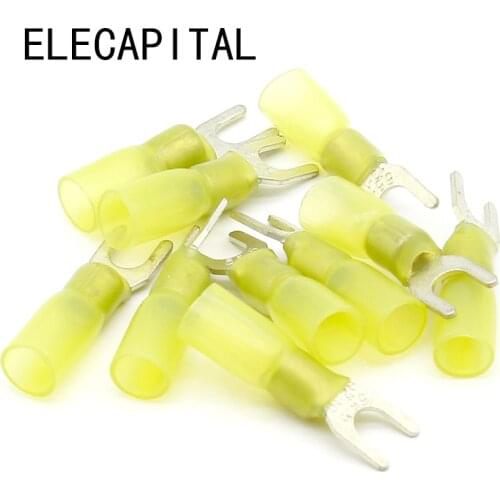 50pcs SV5-5 Yellow Furcate Insulated Wiring Terminals Cable Wire Connector waterproof Thermal shrinkable terminal SV5.5-5 SV