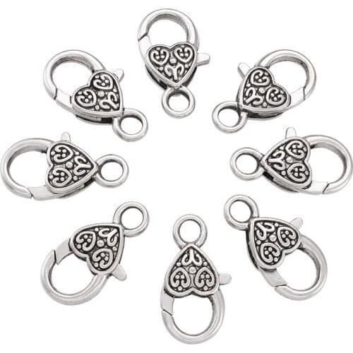 50pcs Lobster Claw Clasps Tibetan Style Heart Hook for Jewelry Findings Making DIY Necklace Bracelet Chain Keychain 25.5x14x6mm