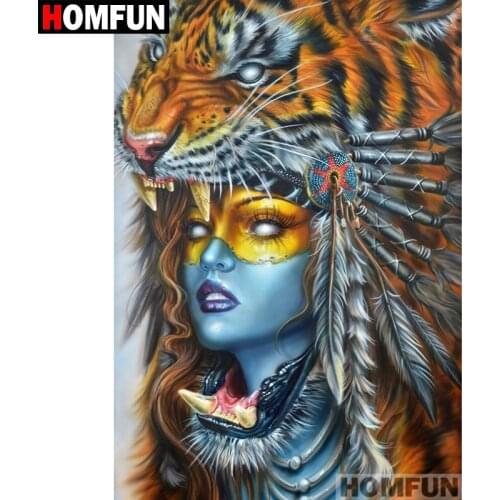 HOMFUN Full Square/Round Drill 5D DIY Diamond Painting "Tiger woman" Embroidery Cross Stitch 5D Home Decor Gift A07411