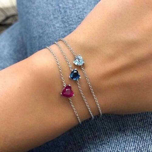 SLJELY Fashion Real 925 Sterling Silver Simple Love Heart Zricon Chain Bracelet Women Luxury Brand Fine Jewelry