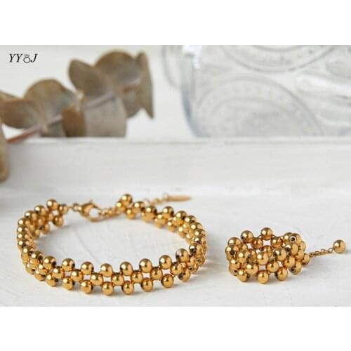Three rows beads bracelet bangles for women stainless steel small sphere layer bracelet wholesale items free tarnish trendy 2021