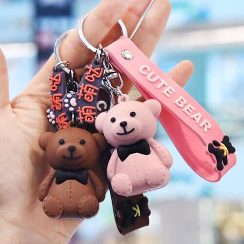 Soft PVC Little Bear Keychain Cartoon Cute Little Bear Doll Unisex Womens Bag Mens Car Keychain