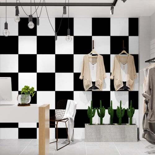 Black and White Square Plaid Square Wallpaper Modern Minimalist Restaurant Hair Salon Hairdressing Clothing Store Background