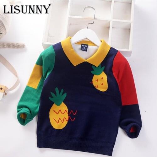 Kids Sweater Boys Pullover Sweater 2021 Autumn Winter New Children Clothing Cotton Baby Sweater Toddler Jumper Turn-down Collar