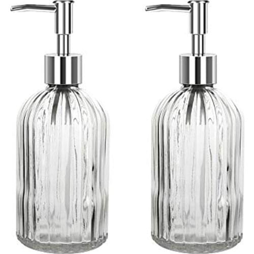 Soap Dispenser 2 Pack, 15 Oz Glass Kitchen Soap Dispenser with Pump, Premium Clear Soap Dispenser Refillable Liquid