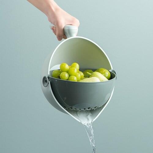 Double-layer Plastic Drain Basket with Handle Kitchen Rotating Vegetable Basket Fruit Bowl Vegetable Washing Storage Basket