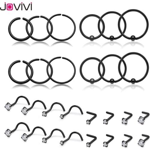 Jovivi 20G Stainless Steel Hoop Nose Studs Lip Eyebrow Rings Cartilage Helix Tragus Rings Multifuction Piercing Jewelry 28 pcs