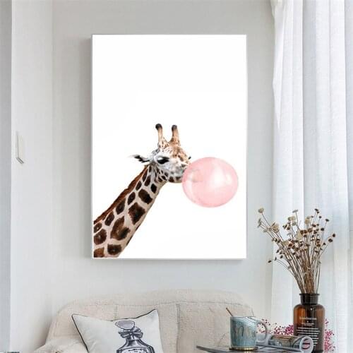 Blowing Bubble Giraffe Canvas Painting Posters and Prints Pink Wall Art Pictures for Living Room Nordic Style Kids Decoration