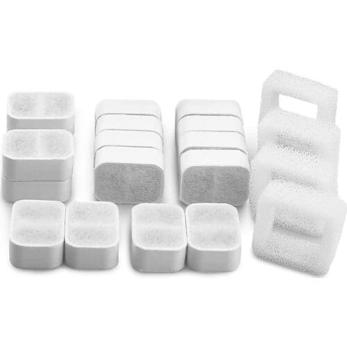 Ceramic Cat Fountain Replacement Filter, 16 Carbon Filters and 4 Foam Filters, Suitable for IPETTIE Tritone / Fiumi