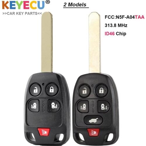 KEYECU Remote Control Car Key for Honda Odyssey 2011 2012 2013 2014, Fob 5/ 6 Button - 313.8MHz - ID46 Chip - FCC ID: N5F-A04TAA