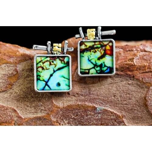 Classic Women Dangle Earring Fashion Lady Mystic Fantasy Two Tone Square Colorful Drop Earrings Vintage Jewelry for Women Gift