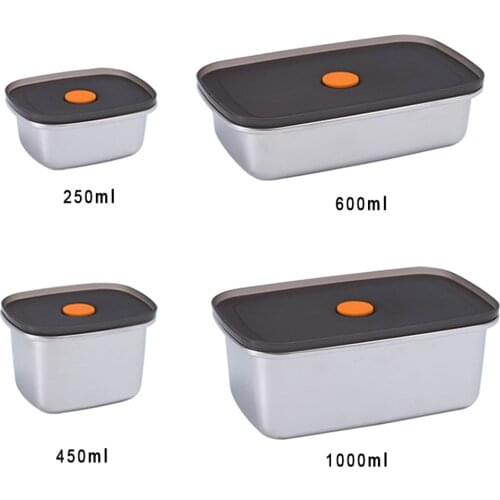 1000ml 600ml 450ml 250ml 1L 304-Stainless-Steel Fresh-Keeping Box Refrigerator Refrigerated Fruit Storage Box Sealed Lunch Box