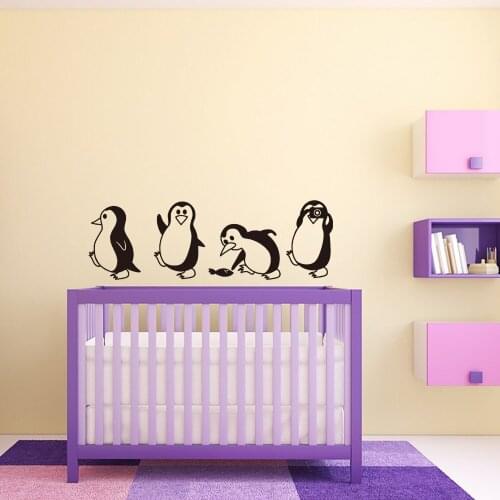 Creative 4 Penguins Wall Stickers Home Decoration For Kids baby Room Fridge Porch Wallpaper Peel & Stick Waterpoof PVC Art Mural