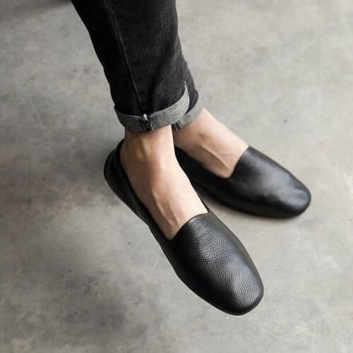 New fashion mens shoes peas shoes mens old set of feet loafers Korean casual wild summer first layer cowhide casual men shoes